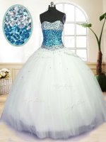 White Sweetheart Lace Up Beading Vestidos de Quinceanera Sleeveless