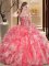 Sweetheart Sleeveless Sweet 16 Quinceanera Dress Floor Length Embroidery and Ruffles Watermelon Red Organza