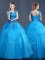 Popular Baby Blue Sleeveless Floor Length Appliques Lace Up Vestidos de Quinceanera