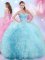 Floor Length Lace Up Sweet 16 Dresses Baby Blue for Military Ball and Sweet 16 and Quinceanera with Beading and Ruffles