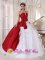 Woonsocket South Dakota/SD Wine Red and White Ball Gown Quinceanera Dress For Hand Made Flowers and Beading Brooch with Sweetheart Organza and Taffeta