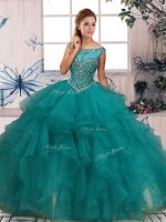Suitable Floor Length Turquoise Sweet 16 Quinceanera Dress Organza Sleeveless Beading and Ruffles