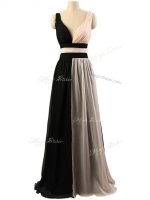 Dramatic Empire Vestidos de Damas White And Black Straps Chiffon Sleeveless Floor Length Criss Cross(SKU SWBD038BIZ)