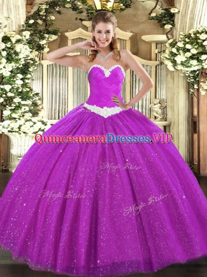 Glorious Floor Length Fuchsia Quinceanera Gowns Sweetheart Sleeveless Lace Up - Click Image to Close
