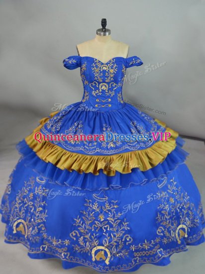 Glorious Blue Sleeveless Satin and Organza Lace Up 15 Quinceanera Dress for Sweet 16 and Quinceanera - Click Image to Close