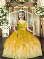 Olive Green Sleeveless Beading and Ruffles Floor Length Little Girls Pageant Dress Wholesale