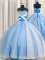 Sequins Spaghetti Straps Floor Length Ball Gowns Sleeveless Baby Blue Quince Ball Gowns Lace Up