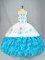 Baby Blue Sleeveless Floor Length Embroidery and Ruffled Layers Lace Up 15th Birthday Dress