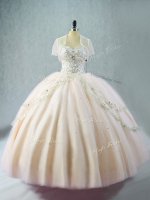 Pretty Tulle Sweetheart Sleeveless Lace Up Beading Quinceanera Dress in Pink