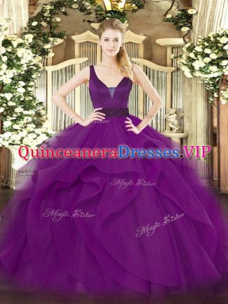Enchanting Straps Sleeveless Zipper Dama Dress Purple Tulle