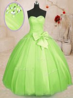Yellow Green Ball Gowns Sweetheart Sleeveless Tulle Floor Length Lace Up Beading and Bowknot 15th Birthday Dress
