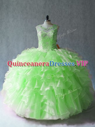 Sleeveless Organza Floor Length Lace Up Quinceanera Dress in with Beading and Ruffles