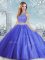 Inexpensive Scoop Sleeveless Tulle Quince Ball Gowns Beading and Sequins Clasp Handle