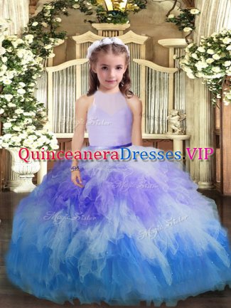 Multi-color Sleeveless Floor Length Ruffles Backless Custom Made Pageant Dress