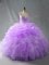 Lavender Ball Gowns Straps Sleeveless Organza Floor Length Zipper Beading and Ruffles Quinceanera Gown