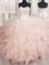 Visible Boning Scalloped Sleeveless Floor Length Beading and Ruffles Lace Up 15th Birthday Dress with Peach