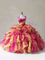 Chic Multi-color Sleeveless Floor Length Beading and Ruffles Zipper 15 Quinceanera Dress