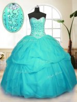 Sequins Pick Ups Floor Length Ball Gowns Sleeveless Aqua Blue Quinceanera Gown Lace Up