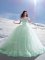 Sophisticated Off The Shoulder Sleeveless 15 Quinceanera Dress Court Train Hand Made Flower Apple Green Tulle
