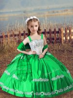 Beautiful Straps Sleeveless Satin Child Pageant Dress Beading and Embroidery Lace Up