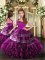 Unique Sleeveless Floor Length Appliques and Ruffles Lace Up Pageant Gowns with Purple