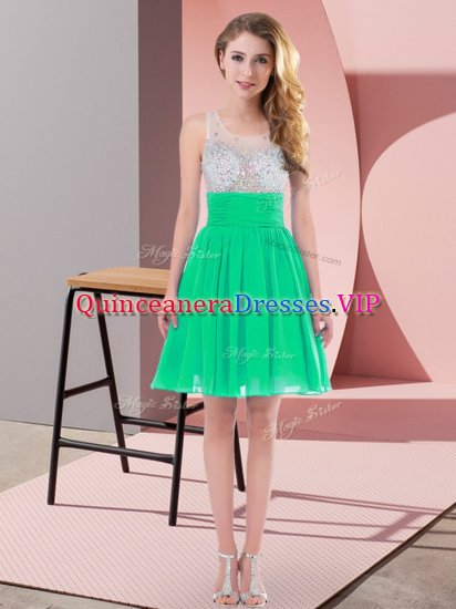 Turquoise Empire Chiffon Scoop Sleeveless Beading Mini Length Side Zipper Court Dresses for Sweet 16 - Click Image to Close