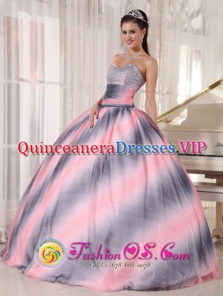 Fabulous Sweetheart Ombre Color Quinceanera Dress Beading and Ruch Decorate Bodice Chiffon Ball Gown in Westerly Rhode Island/RI