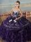 Extravagant Purple Ball Gowns Embroidery and Ruffles Sweet 16 Dresses Lace Up Organza Sleeveless Floor Length