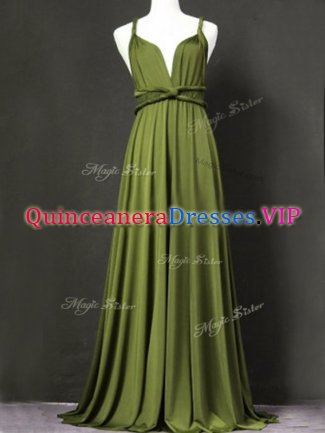 Olive Green Sleeveless Chiffon Criss Cross Quinceanera Court of Honor Dress for Prom and Party and Wedding Party