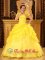 Paijat-Hame Finland Strapless and Appliques For Yellow Quinceanera Dress With Floor-length Pick-ups Ball Gown