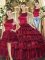 Wine Red Lace Up Vestidos de Quinceanera Ruffled Layers Sleeveless Floor Length