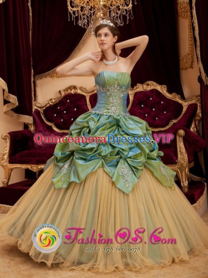 Remarkable Olive Green Pick-ups Beading Strapless Quinceanera Dress With Taffeta and Tulle in Foley Alabama/AL - Click Image to Close