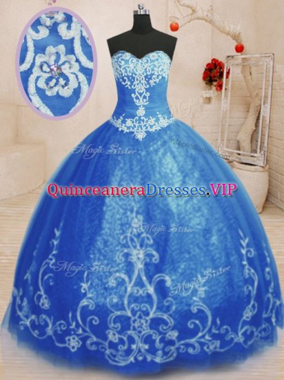 Blue Sleeveless Tulle Lace Up Sweet 16 Dress for Military Ball and Sweet 16 and Quinceanera - Click Image to Close
