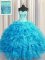 Dramatic Visible Boning Bling-bling Baby Blue Ball Gowns Organza Sweetheart Sleeveless Beading and Ruffles Floor Length Lace Up Quinceanera Dresses