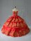 Red Sleeveless Floor Length Embroidery and Ruffled Layers Lace Up Quinceanera Dress