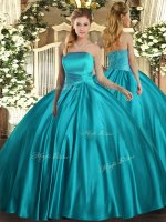 Artistic Teal Strapless Lace Up Ruching Sweet 16 Dresses Sleeveless(SKU SJQDDT1594002BIZ)