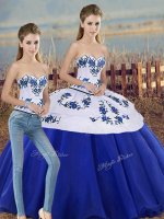 Fantastic Royal Blue Sleeveless Floor Length Embroidery and Bowknot Lace Up Quinceanera Gown