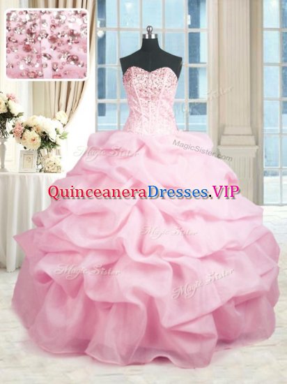 Comfortable Pink Vestidos de Quinceanera Military Ball and Sweet 16 and Quinceanera with Beading and Ruffles Sweetheart Sleeveless Lace Up - Click Image to Close