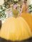 Vintage Gold Ball Gowns Tulle Scoop Sleeveless Beading Floor Length Zipper 15 Quinceanera Dress