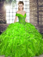 Organza Off The Shoulder Sleeveless Lace Up Beading and Ruffles Sweet 16 Quinceanera Dress in