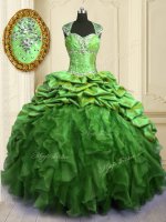 Gorgeous Quinceanera Dress Military Ball and Sweet 16 and Quinceanera with Beading and Ruffles and Pick Ups Sweetheart Cap Sleeves Brush Train Lace Up