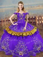 Floor Length Purple 15 Quinceanera Dress Off The Shoulder Sleeveless Lace Up
