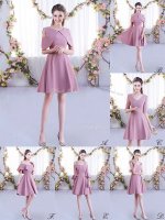 Excellent Pink A-line Ruching Damas Dress Zipper Chiffon Half Sleeves Mini Length