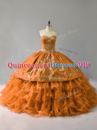 Artistic Gold Sweetheart Lace Up Embroidery and Ruffles Sweet 16 Dresses Sleeveless