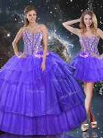 Romantic Purple Sleeveless Beading and Ruffled Layers Floor Length 15 Quinceanera Dress