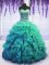 Affordable Floor Length Turquoise Sweet 16 Dress Organza Sleeveless Beading and Ruffles