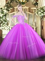 Latest Off The Shoulder Sleeveless Lace Up Vestidos de Quinceanera Lilac Tulle(SKU SJQDDT1538002-1BIZ)