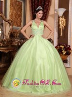 Padasjoki Finland Wear A Simple V-neck Yellow Green Beautiful Quinceanera Dress