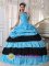 Pretty straps V-neck Beaded hand flower Decorate ruffled Aqua and Black Quinceanera Dress for In Valentine Nebraska/NE