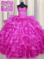 Beauteous Ruffled Layers Floor Length Fuchsia Sweet 16 Quinceanera Dress Sweetheart Sleeveless Lace Up
